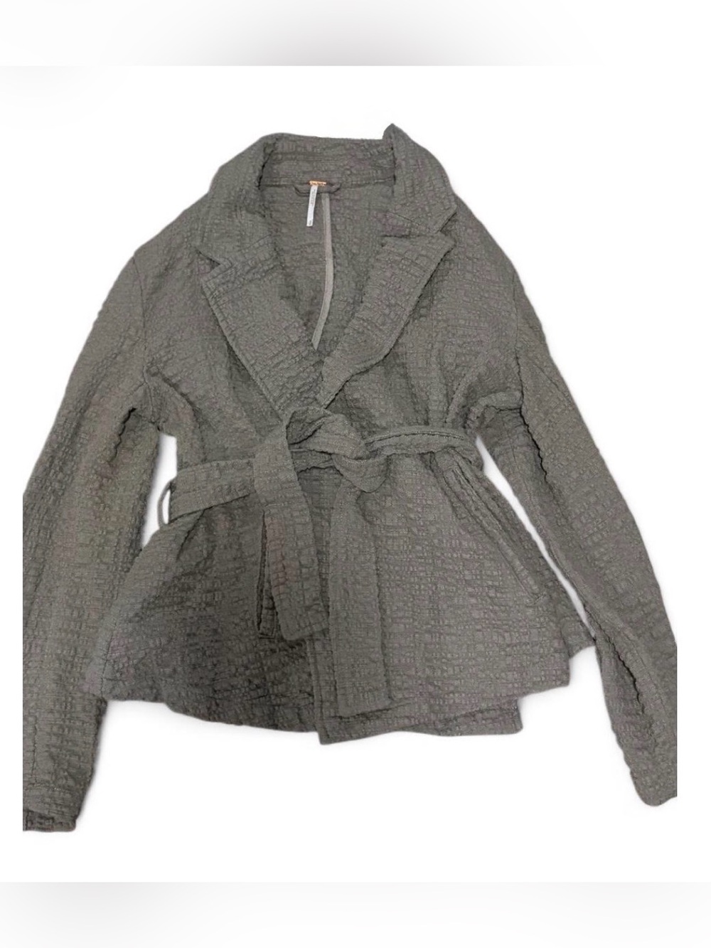 Free People Gray Textured Gauze Belted Wrap Cardigan Jacket S